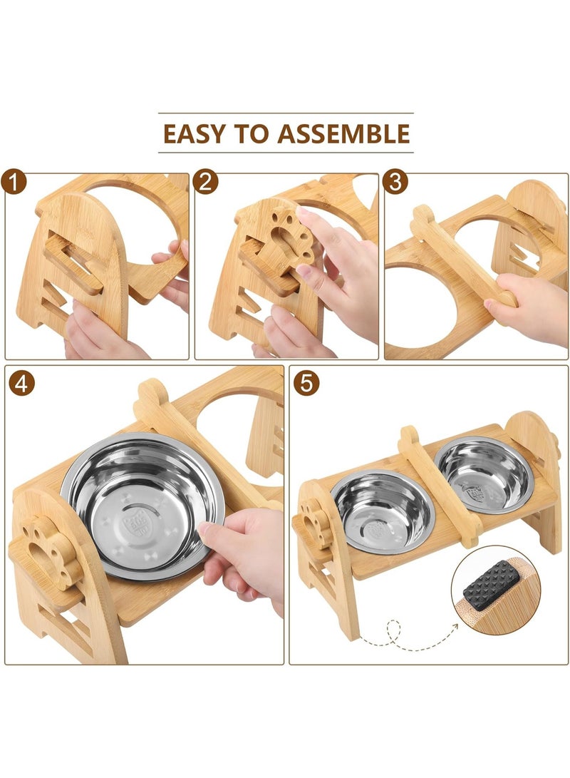 Bukela Pet Bowl, Adjustable Raised Dog Bowls Stand with 2 Pieces 304 Stainless Steel Bowls, Bamboo Pet Elevated Bowl Cat Feeder for Newborn Cats Dogs Pets from 4.4 to 11 Pounds - Image 2